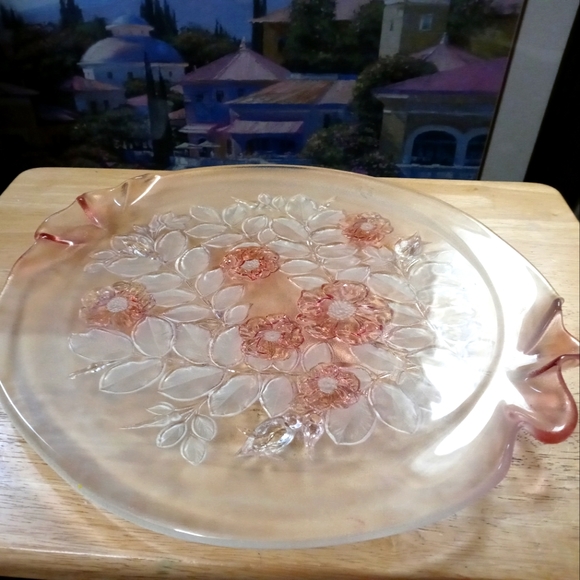 MIKASA WALTHER 1980's SERVING TRAY 14" IN DIAMETER,ROSELLA BOOM PINK - Picture 1 of 7